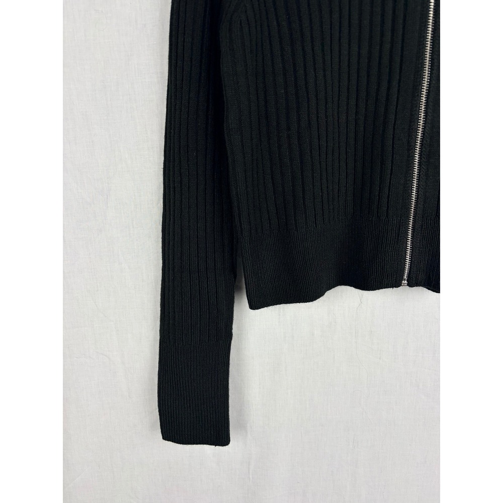 Divided Black Ribbed Full Zip‎ XL Cardigan Sweater Long Sleeve Crew Neck - Picture 7 of 14